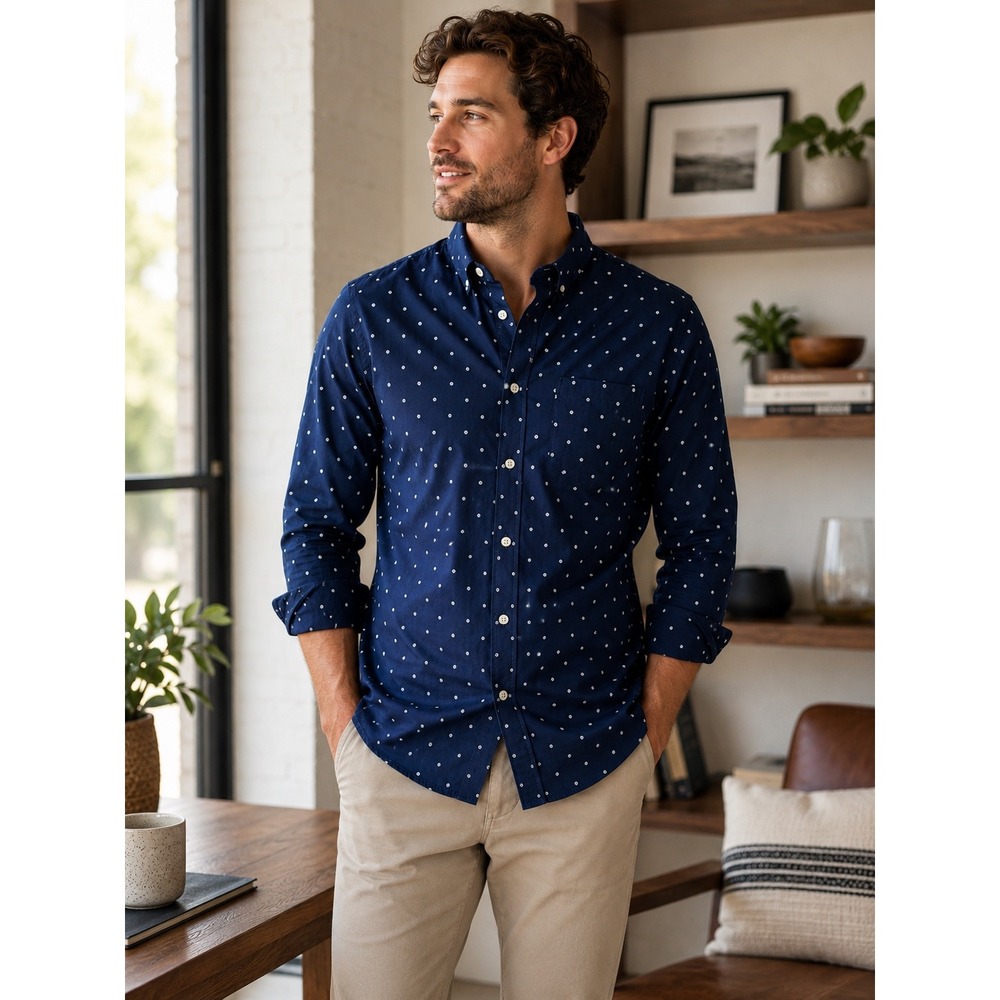 NWT Goodfellow & Co Slim Fit Navy Floral Dot Stretch Poplin Button Shirt S